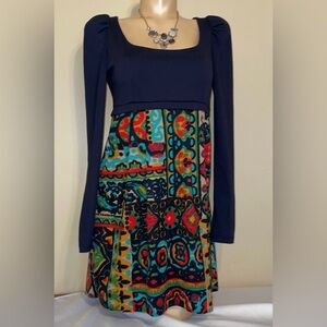 Judith March women’s medium 8 10 dress mini long sleeve pattern blue stretch